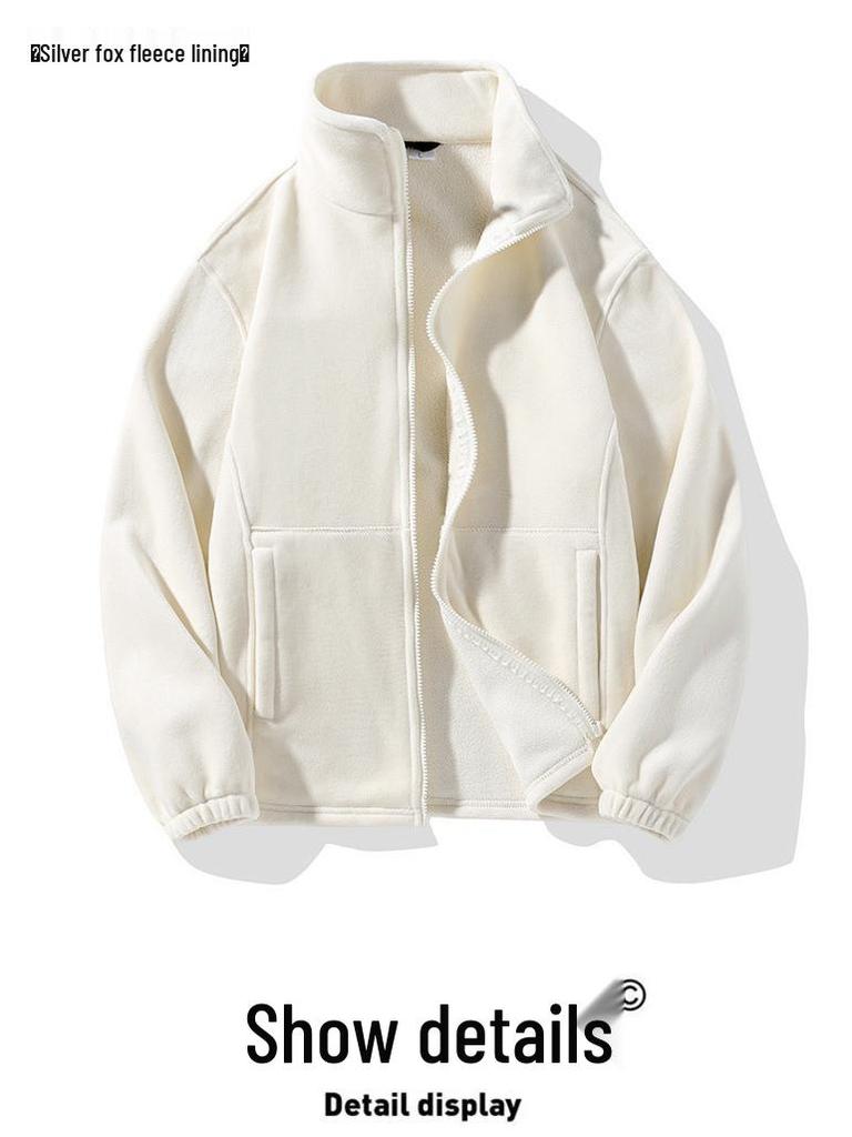 Unisex Silver Fox Fleece 3-in-1 Windbreaker, Detachable Two-Piece Velvet-Thickened Hiking Jacket for Couples