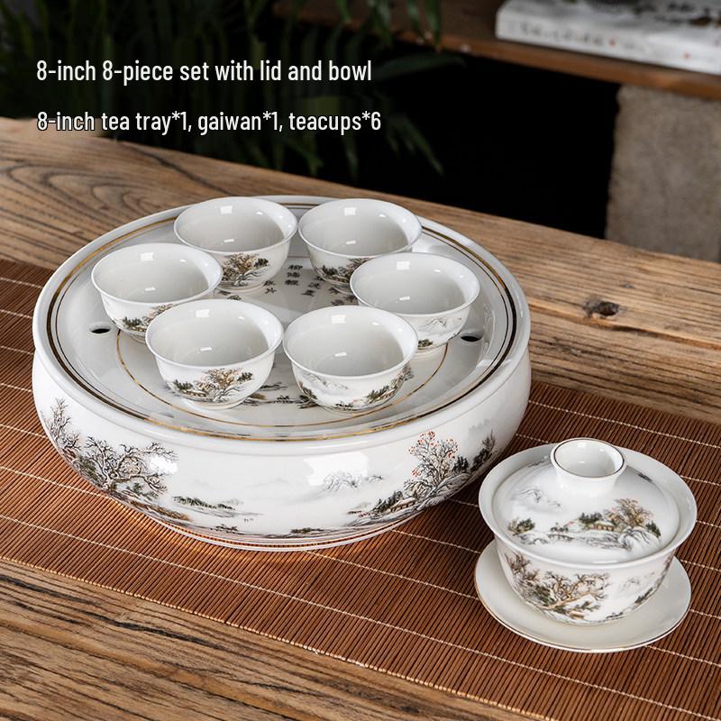 Ceramic Chaoshan Kung Fu Tea Set with Water Storage Tray, Available in 8/10/12/14 Inch Sizes.