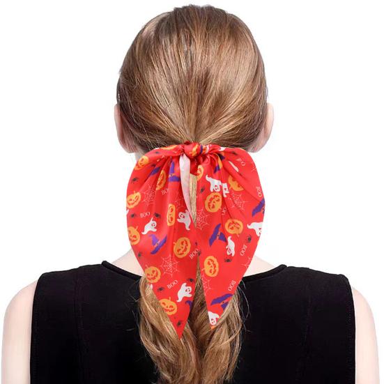 Comfortable Fabric Hair Elastics Halloween Ties for Women Girls, Spooky Spider Web Skeleton Bat Non-damaging Bands Pumpkin Scrunchies, Pleated