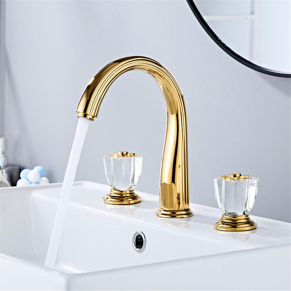 

Gold Bathroom faucet widespread Brass Crystal Basin faucet Lavotory Tap luxury Basin Mixer Hot And Cold shower room sink Faucet