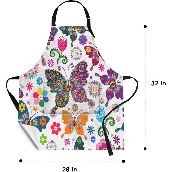 Britimes Butterfly Apron Floral Colorful Butterflies Flowers Aprons Kitchen Cooking Gardening for Women With Pockets