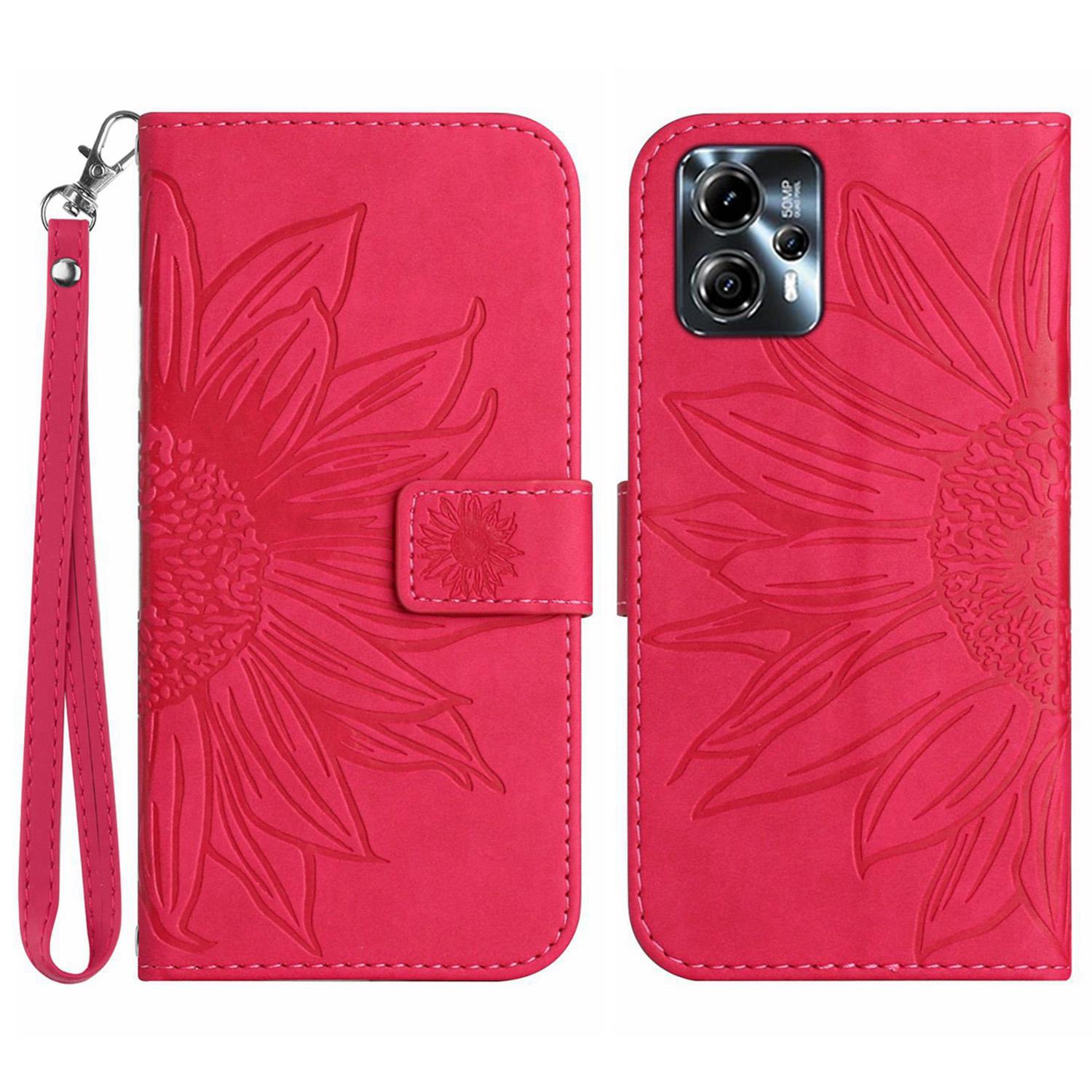 

Anti-drop Phone Case For Motorola Moto G23 4G/G13 4G,HT04 Sunflower Imprinted Leather Anti-scratch Flip Wallet Cover Stand Rose