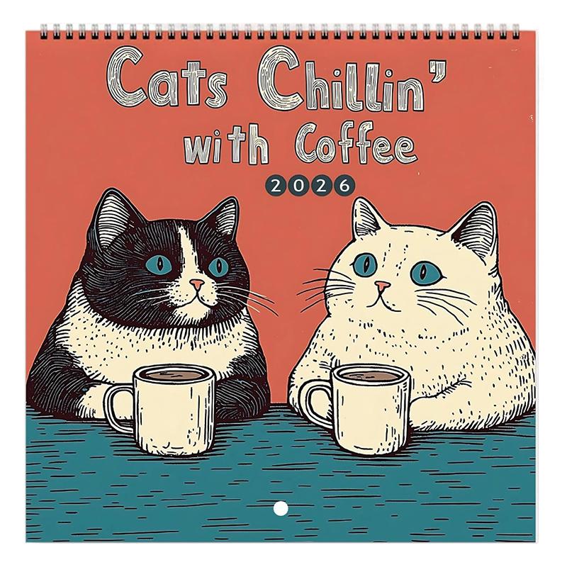 

Cats Chillin With Books 2026 Wall Calendar, Cat-Themed Monthly Planner, Cat-Themed Illustrations, Cat Themed Monthly Planner