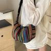 Borsa a tracolla stile tribale, Pieghevole a tracolla con chiusura a zip, Fantasia a righe, Tema bandiera Fodera bordata dipinta Lavabile a mano