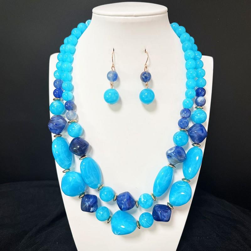 Handmade Geometric Acrylic Beaded Necklace Set With Irregular Chain Vintage Style Layered Jewelry Women