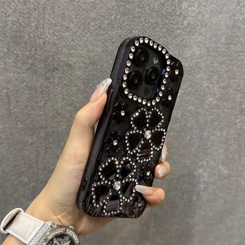 Electroplated Three-dimensional Diamond-set Flower Suitable for iPhone18promax Mobile Phone Case Apple 15 All-inclusive Soft Case Protective Case