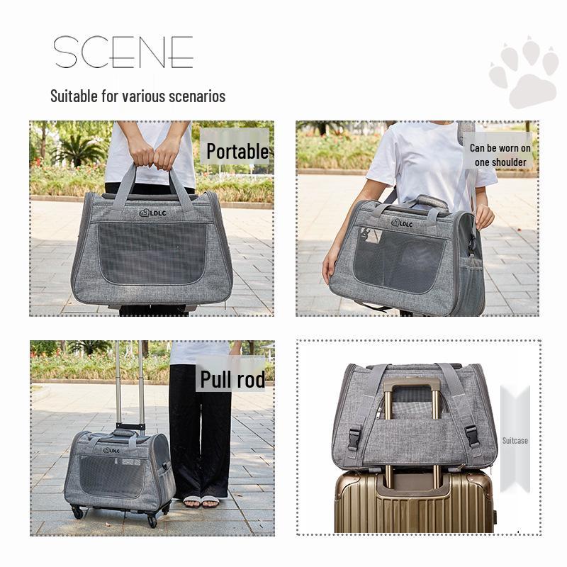 Large Capacity Foldable Rolling Pet Carrier - Portable Cat Suitcase