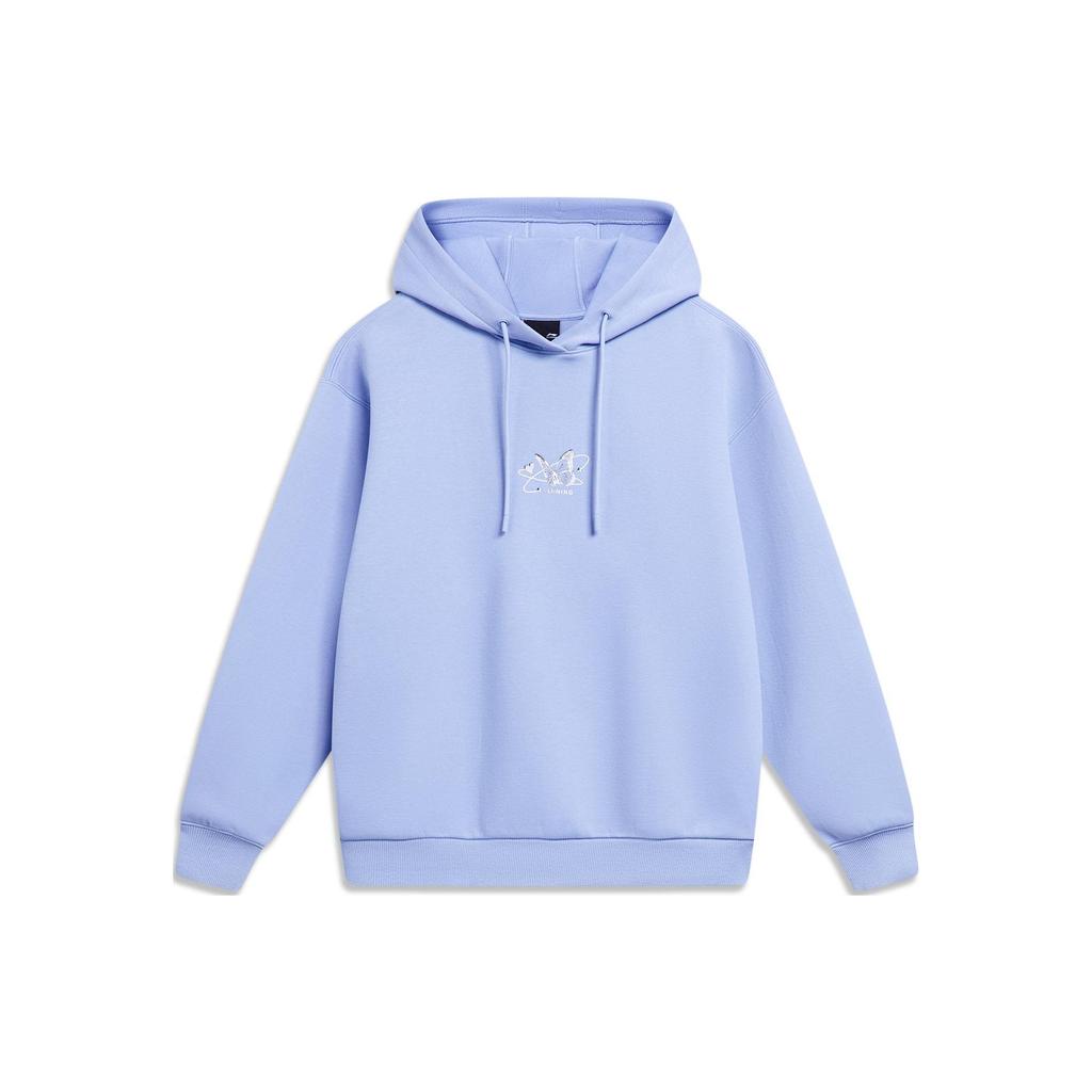 Li Ning Sportovní lifestylová série Mikina s kapucí a potiskem písmen, ležérní pulovr s dlouhým rukávem, dámská mikina, Chuan-šedá-modrá AWDU042-2