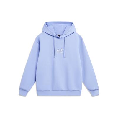 Li Ning Sports Lifestyle Series Hooded Letter Print Pullover Casual Long Sleeve Sweatshirt Women Sweatshirt Chuan-Gray-Blue AWDU042-2
