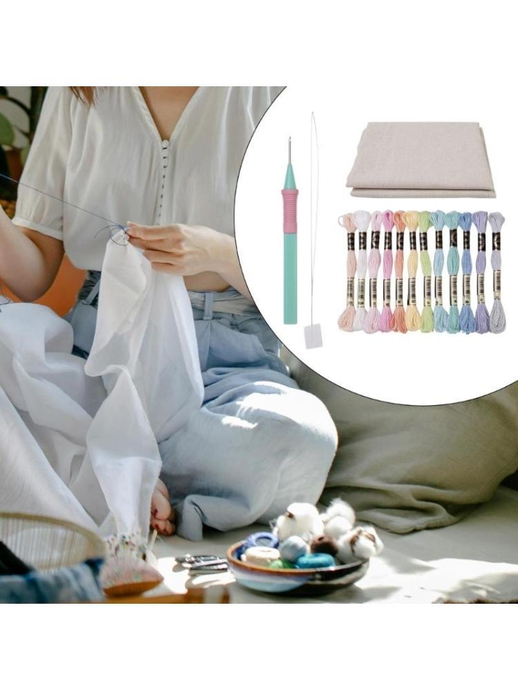 Beginner Punching Needle Embroidery Set Inlcudes 12 Color Yarn, Embroidery Cloth, Punching Needle Pen, Needle Threader