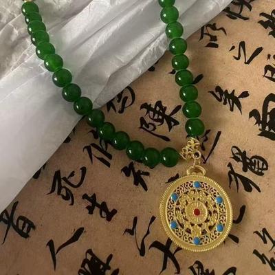 Ancient Style Imitation Agate Beaded Sand Gold Necklace New Chinese Style Retro Niche Simple Temperament Sweater Chain Accessories