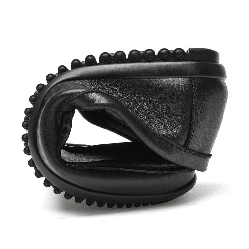 Men's round head two-layer cowhide simple men's casual single shoes sleeve Doudou shoes breathable flat heel single shoes men's shoes