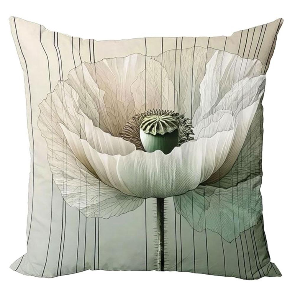 Light Green Poppy Elegant Style Pillowcasebedroom Living Room Sofa Home Decor Polyester Cushion Cover With Zipper