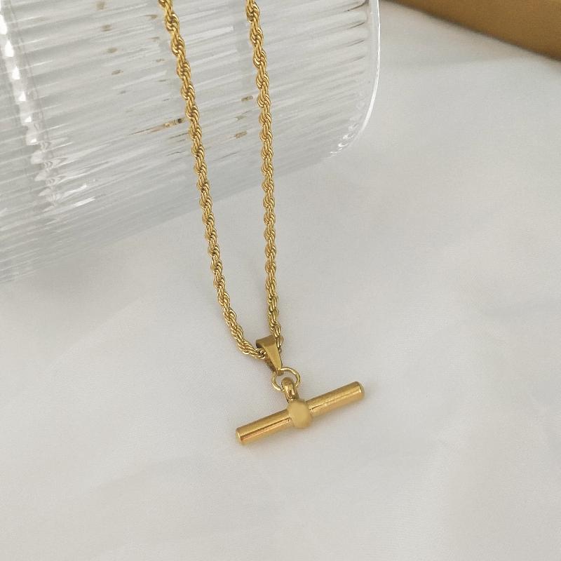1pcs stylish simple t-shaped pendant titanium steel gold-plated personality light luxury collarbone chain necklace