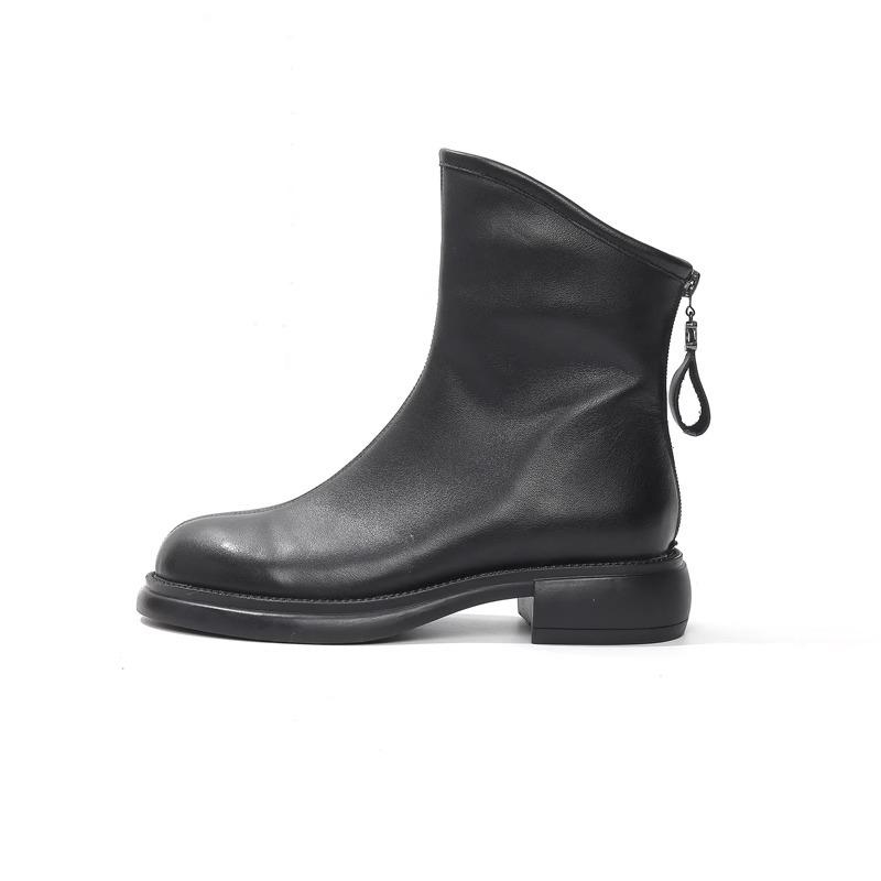 British Style Women's Genuine Leather Martin Boots, Autumn/Winter 2025 Vintage Brown, Non-Slip Fleece-Lined Flat Ankle Boots.