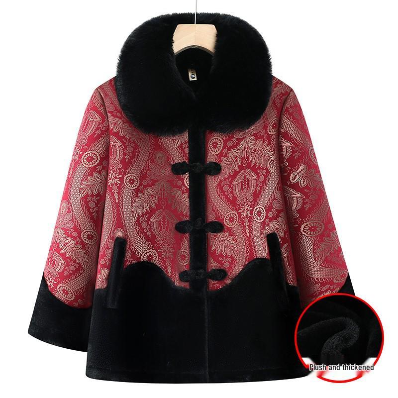 Omas Samt-Baumwolljacke für Damen - Wintermantel für ältere Damen