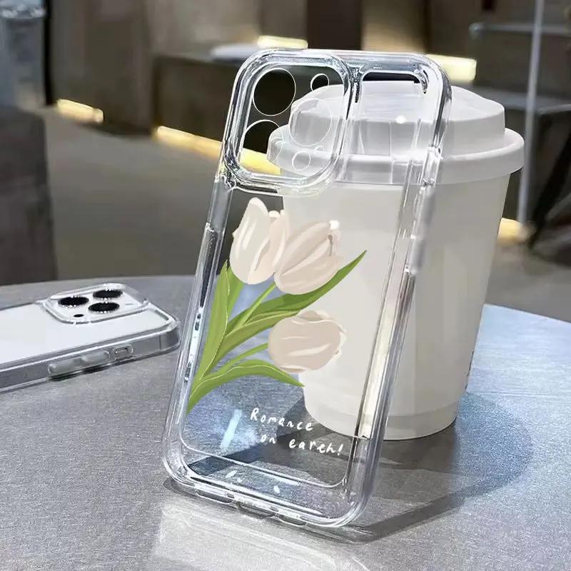 Tulip Flower Phone Case For iPhone16 14 Pro Max Case For iPhone 11 12 13Pro Max Mini XR 7 8 14 Plus XS Max X SE Soft Clear Cover