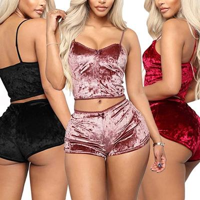 Γυναικεία 2 τεμάχια Velvet Sleepwear Αμάνικα Crop Top Camisole σορτς κάτω Σετ Γυναικείο Σετ εσωρούχων Γυναικεία πιτζάμα