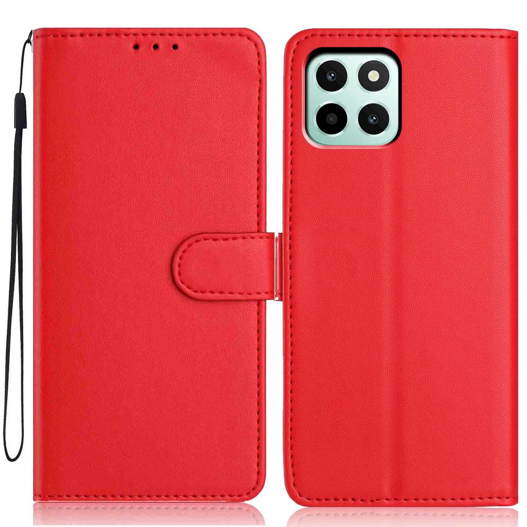 For Honor X6c 4G Wallet Case with Strap/Multiple Card Slots Solid Color Leather Stand Phone Cover