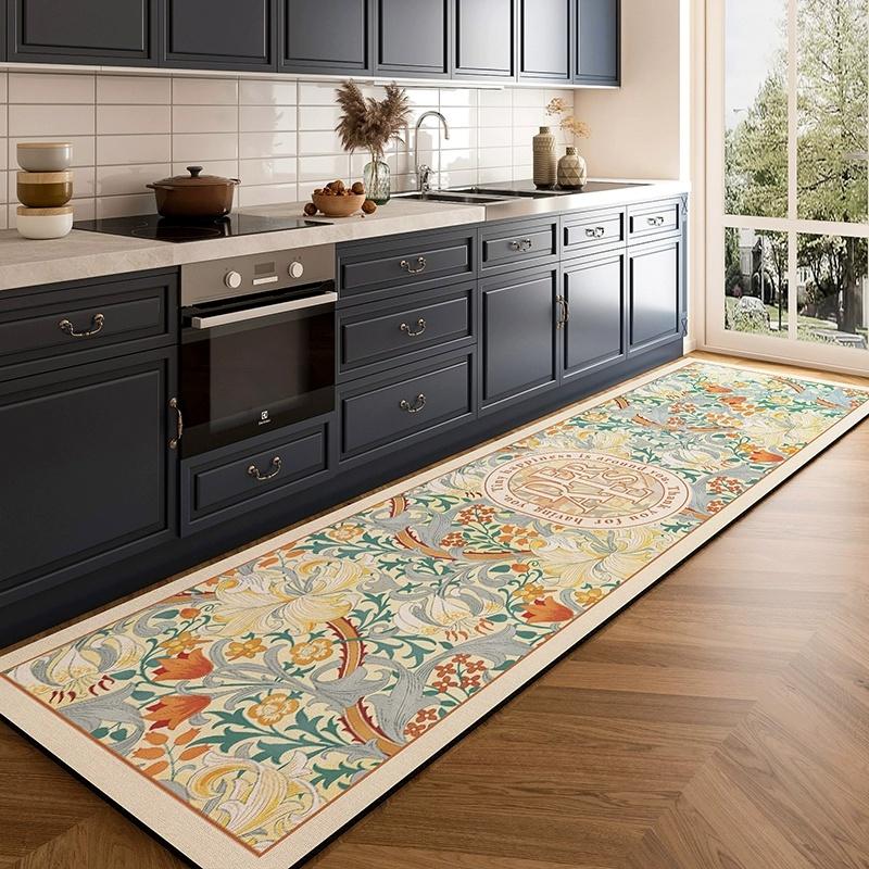 Vintage Floral Pattern Hallway Kitchen Carpet Mat Rug Home Decoration Dark Green Flower Design Floor Decor Non Slip
