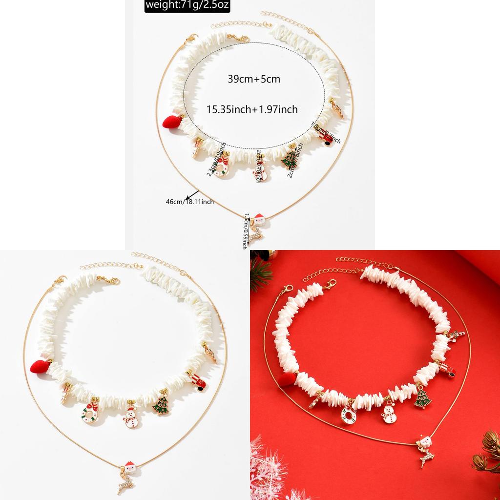 Christmas Necklace For Women With Snowflake And Santa Claus Charms In Zinc Alloy Jewelry Accessory For Holiday Festivities