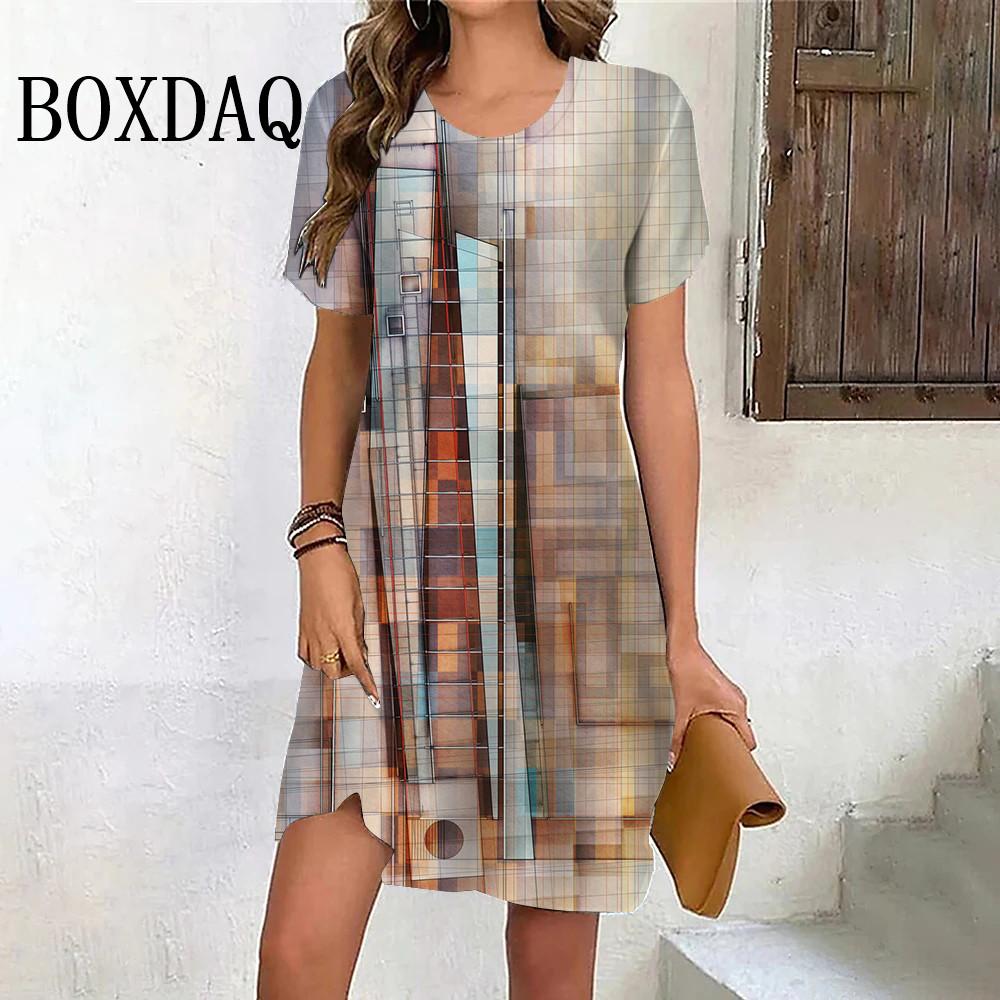 Vintage Kadın Elbisesi 3D Baskı Moda Kadın Giyim Yeni Günlük Bol Elbise Yaz Büyük Beden Kadın Zarif Kısa Kollu Elbise