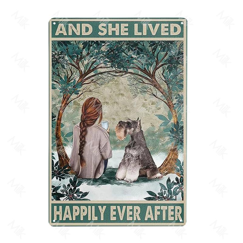 Schnauzer Hund Metallschild Dackel Kaffee Metallplatte Vintage Stil Wandaufkleber Metall Poster Cartoon Süßes Zuhause Außen Deko