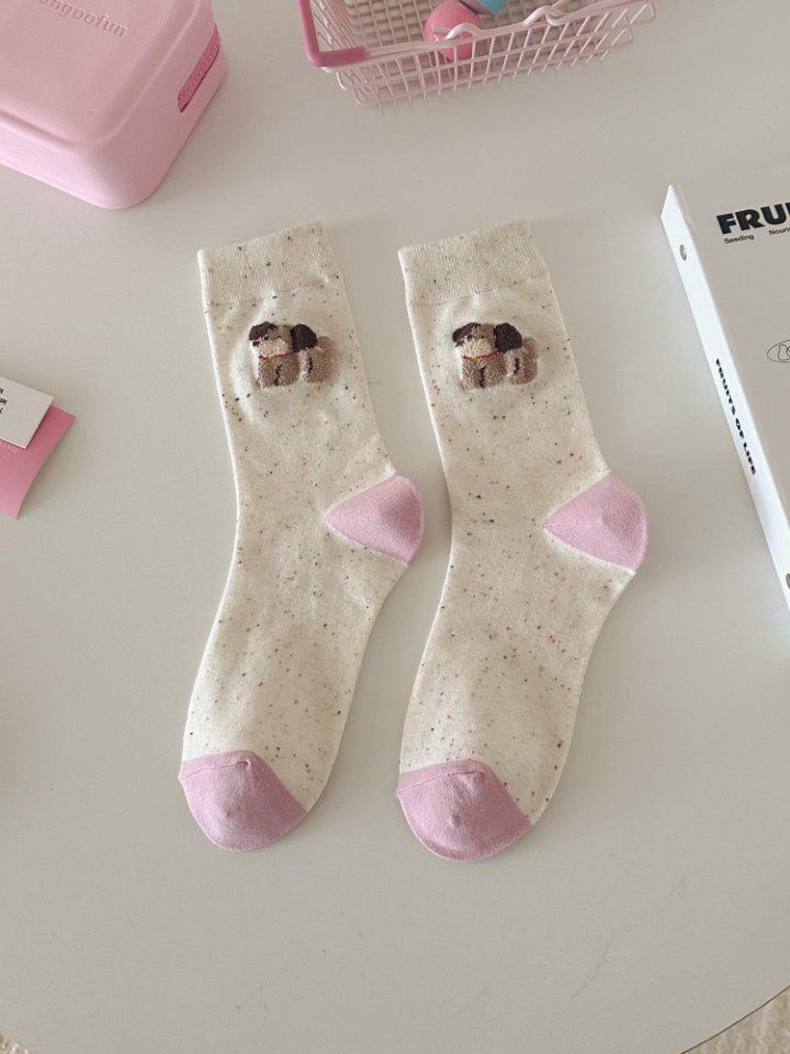 

Женские розовые хлопковые мультяшные носки в горошек до середины икры с щенками