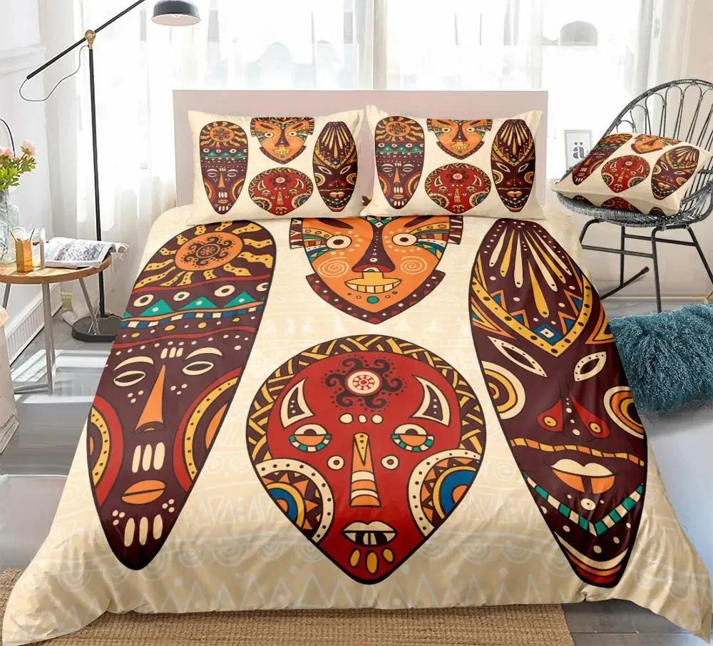 Afrikanische Frau King Queen Bettbezug Retro Exotische Tribal Black Girl Muster Bettwäsche Set Afrika Polyester Quilt Cover Kissenbezug