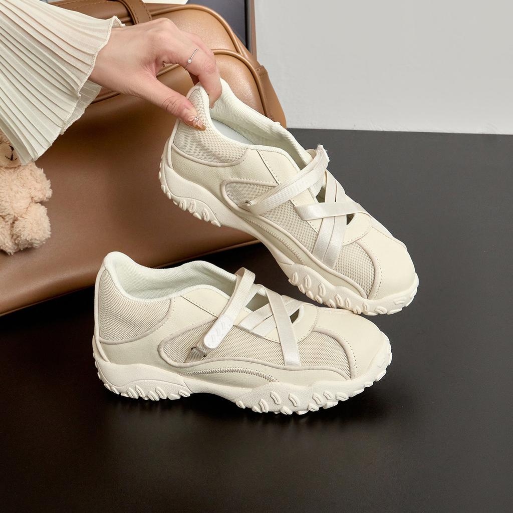 Small inner height increase platform sports Mary Jane shoes women's 2025 new color matching breathable mesh German training shoes women