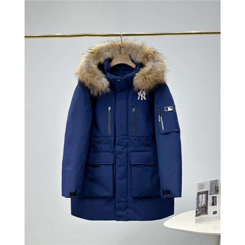Pure original new MLB down jacket Yankees generation medium and long thickened large fur collar men's and women's tooling jacket