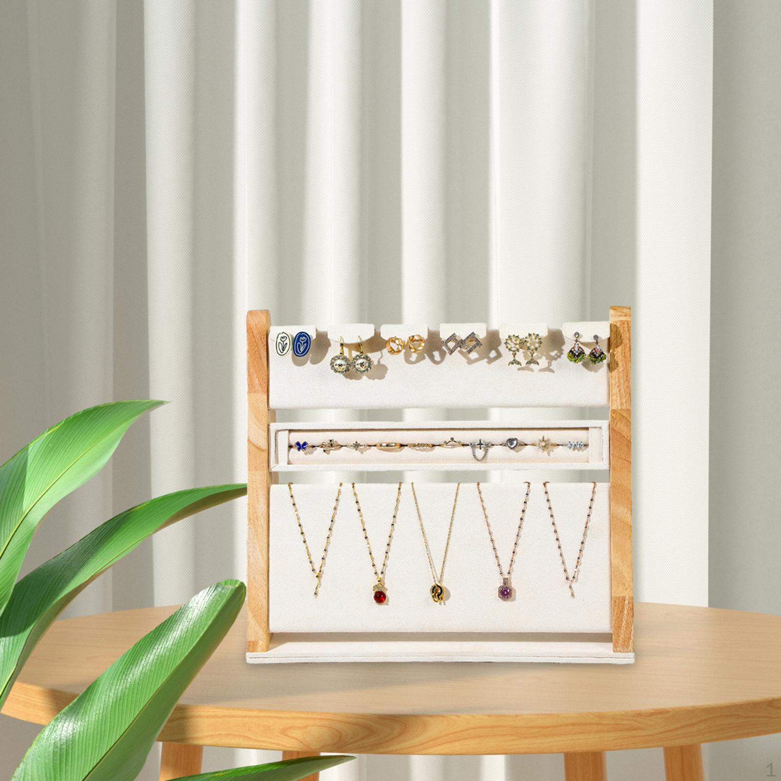

Jewelry Display Stand ,Jewelry Holder Wooden Exquisite, 3 in 1 ,Show Necklace бежевий