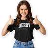 Derby Varsity Style Aufdruck Mit Koordinaten Handbedrucktes T-Shirt Größe S - 5XL