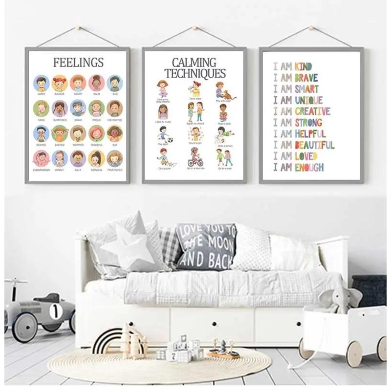 Feelings Art Poster Calming Strategies Kind Emotions Chart Canvas Painting Wall Prints Picture Living Room Home Homeschool Decor