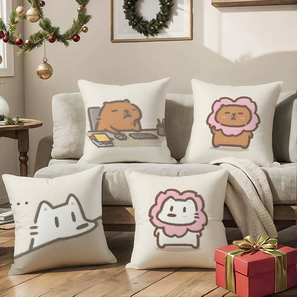 Happy Office Worker Cartoon Work Pillow Case Comfort Sofa Bed Silky elegant Invisible zipper Decorative cushion cover