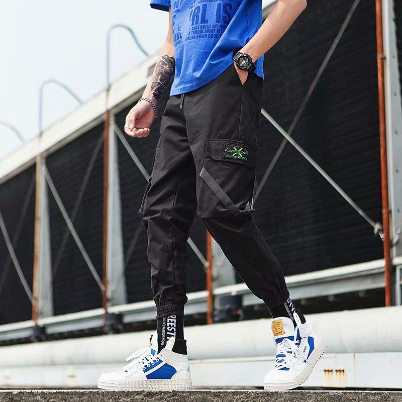 Summer Hip-Hop Men's Trendy Ribbon Overalls: Korean-Style Nine-Point Thin Pants