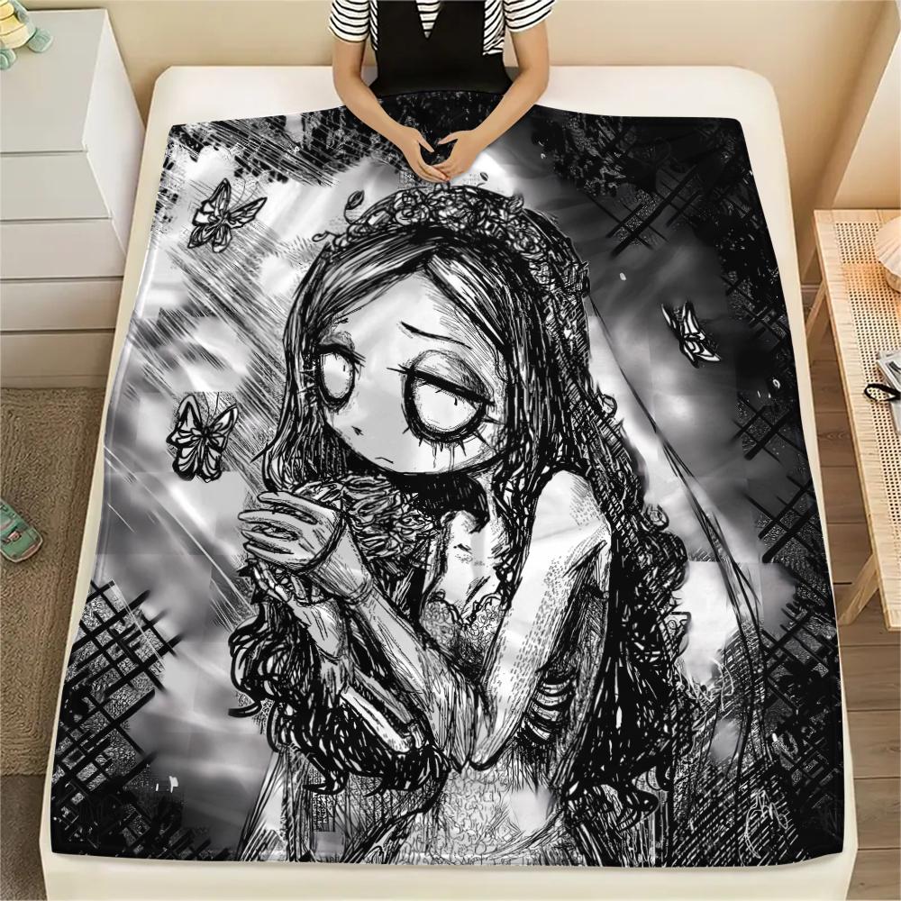 1PC Corpse Bride Print Flannel Blanket, High Quality All Seasons, Home Decor, Warmth and Comfort, Perfect for Christmas Gifts