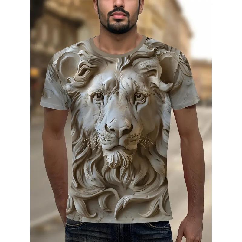 3D Plus Size Men's Lion Print T-shirt Summer Short Sleeve Crew Neck Tees Shirts for Men In Animal Lion Graphic Tshirts