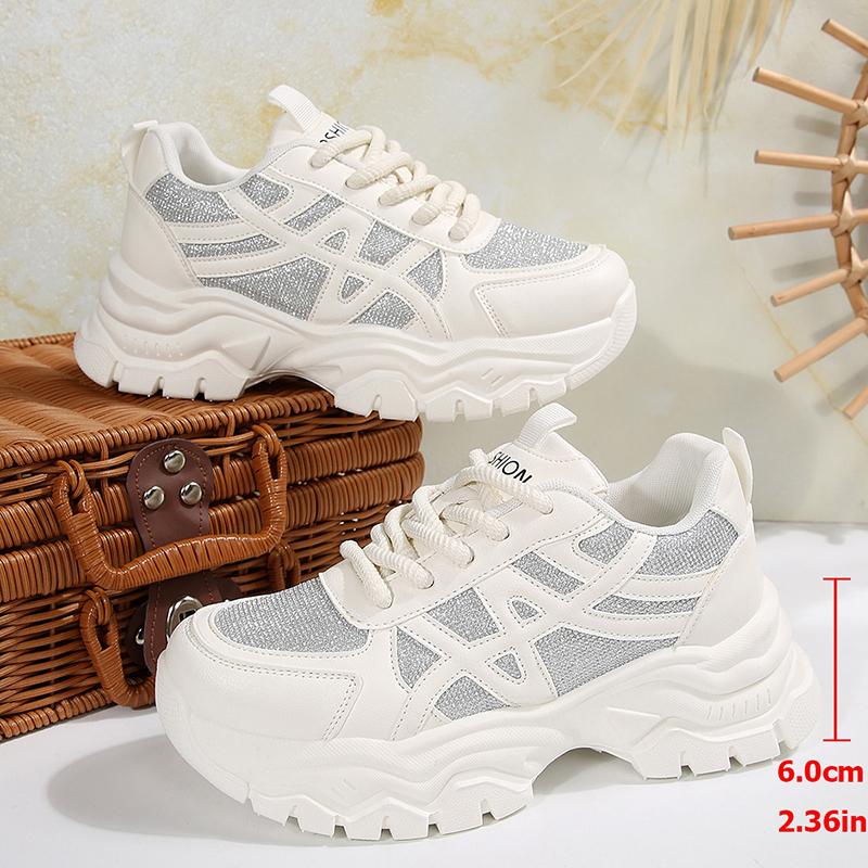 Fashion Fashion Crystal Chunky Sneakers Women Thick Bottom Non Slip Vulcanized Shoes Woman Plus Size 43 Breathable Platform Sports Shoes