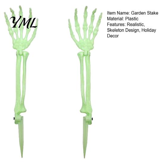 Halloween Skeleton Hands 1 Pair Hand Yard Stake, Fake Bone Ground Outdoor Holiday Decorations Insert Decor for Graveyard Cemetery Lawn Display, Spooky
