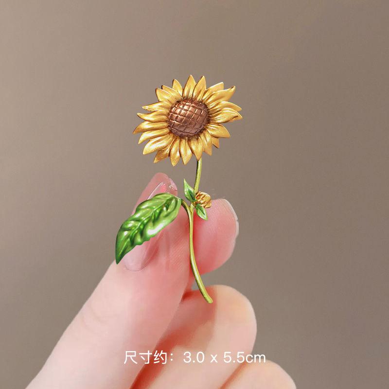 Spilla da donna con colletto a forma di corsage coreano, in lega di metallo con strass, con diamanti e cristalli, con fiore di girasole e margherita, PD1973