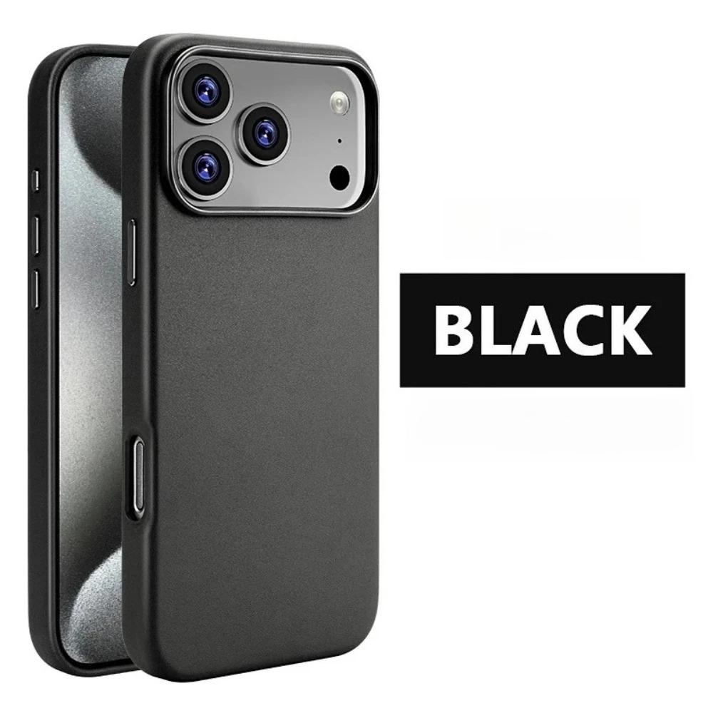 Cowhide Leather Phone Case for iPhone 16 Pro Max 17 Air 15 Plus 14 13 12 Promax High End Strong Magnetic Wireless Charging Cover