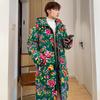 Northeast Floral Hanfu Long Hooded Cotton Coat - Unisex Loose-Fit, Warm, Trendy Cold-Protection Jacket