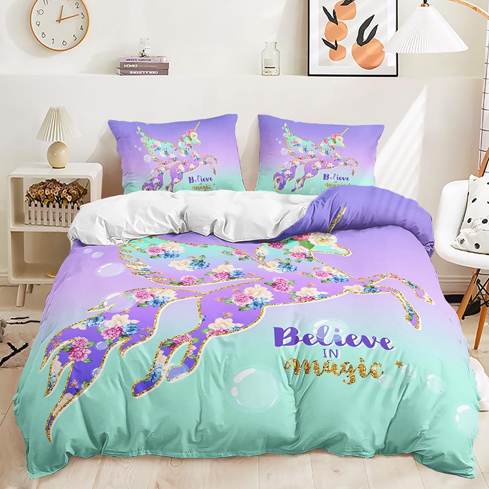 Three-Piece 3D Quilt Cover Unicorn Kit Bedding