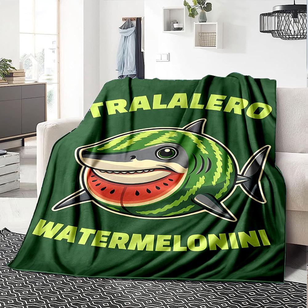 1pc Watermelonini Tralalero Throw Blanket Soft Flannel, Cozy All Season Polyester Perfect for Home, Office