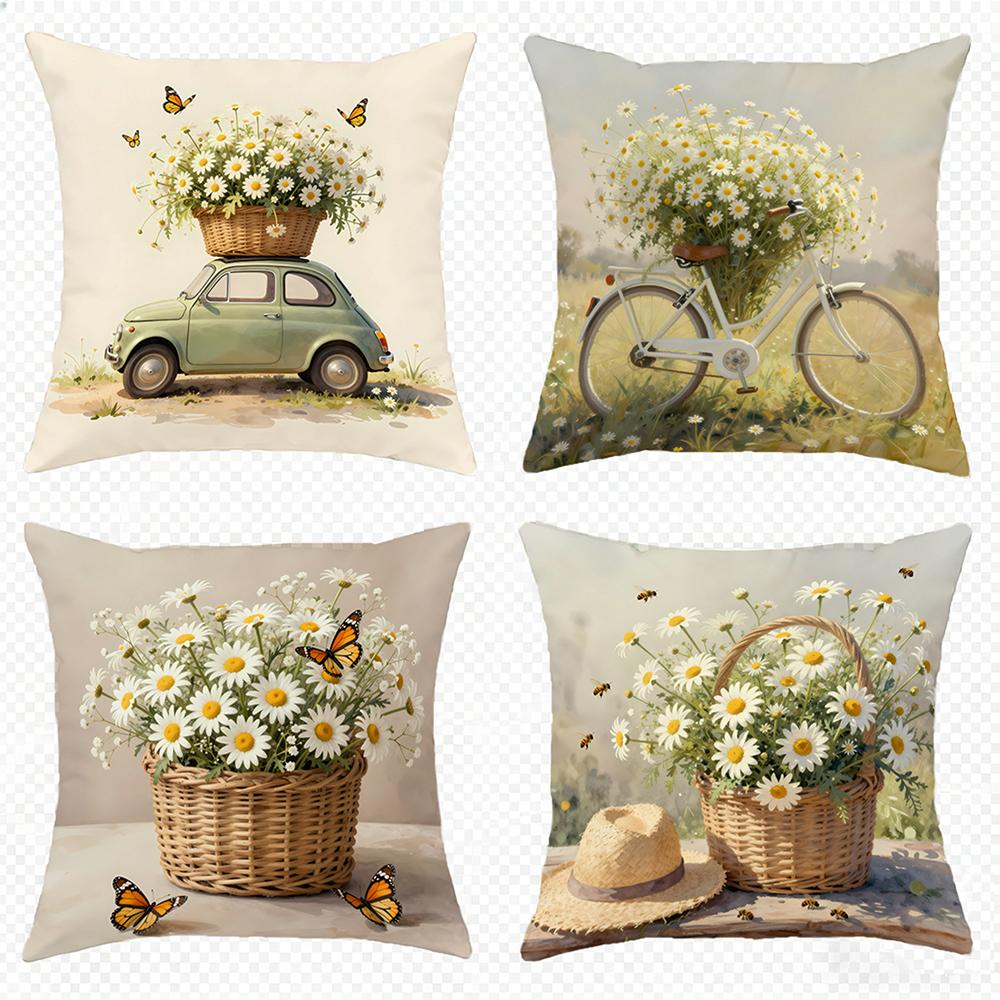 1/4pcs Floral Pillow Covers with Charming Designs Sofa cushion cover home bedroom room decoration