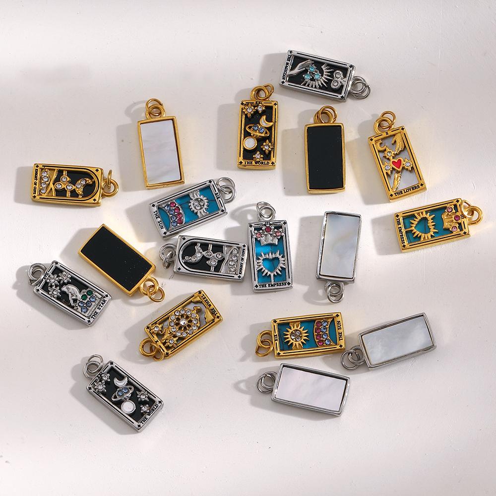 MamacitaSlay 316L Stainless Steel Shell Zircon Tarot Card Charms Necklace Earrings DIY Pendant Waterproof Jewelry Accessories