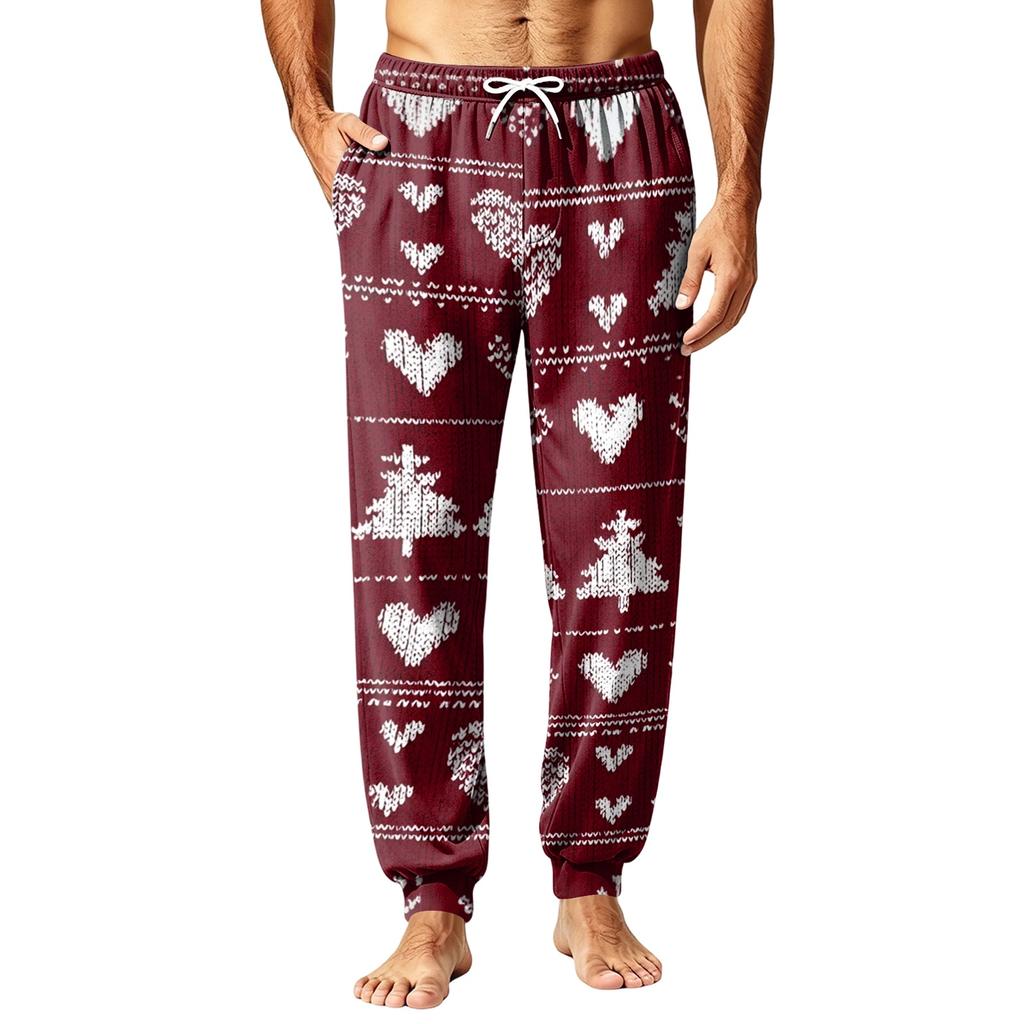 Men's Christmas Printed Pajama Pants Warm Pants for Winter