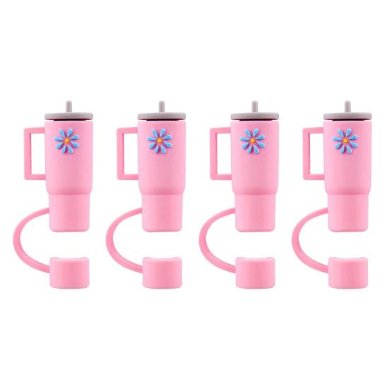 

4 шт., соломенная крышка, многоразовая пищевая креативная гибкая изысканная силиконовая чашка в форме соломенной пылезащитной пробки розовый