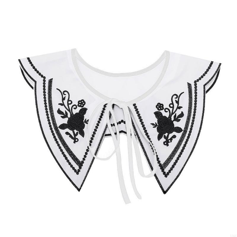 

Женская шаль со съемным белым воротником, вышивкой черной розы, половина рубашки для декора, кейп
